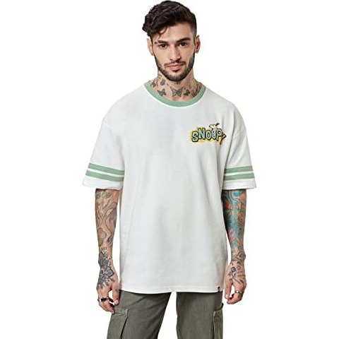 The Souled Store| Official Peanuts Snoopy Sketch Mens And Boys T-Shirts|Half Sleeve|Oversized Fit Graphic Printed|100% Cotton White Color Men Oversized T-Shirts