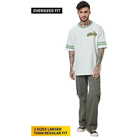 The Souled Store| Official Peanuts Snoopy Sketch Mens And Boys T-Shirts|Half Sleeve|Oversized Fit Graphic Printed|100% Cotton White Color Men Oversized T-Shirts