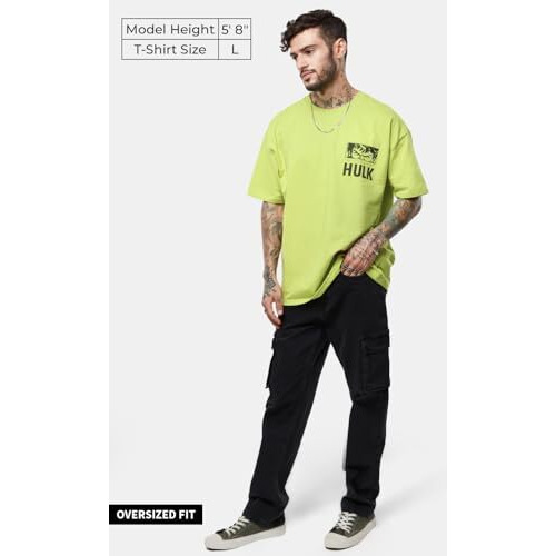 The Souled Store Official Hulk The Incredible Men Oversized T-Shirts Green