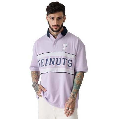 The Souled Store Official Peanuts Snoopy Men And Boys Oversized Fit Graphic Printed Half Sleeve Cotton Multicolored Men Oversized Polos