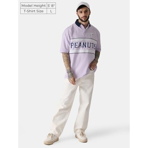 The Souled Store Official Peanuts Snoopy Men And Boys Oversized Fit Graphic Printed Half Sleeve Cotton Multicolored Men Oversized Polos