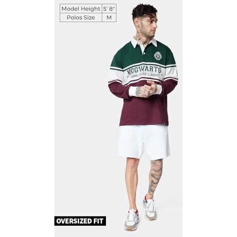 The Souled Store Harry Potter Dumbledore's Army Men And Boys Long Sleeves Collared Neck Regular Fit Graphic Printed Cotton Multicolored Rugby Polos