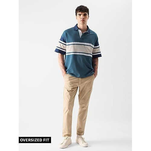 The Souled Store Solids Light Blue & Brown Mens Oversized Fit Solid Half Sleeve Cotton Multicolored Oversized Polos Oversized Fit Graphic Polo Colored Half Sleeve Cottonblend Oversized T-Shirts