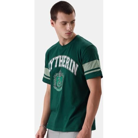 The Souled Store Harry Potter Slytherin Mens Regular Fit Graphic Printed Half Sleeve Cotton Green T-Shirts Men's T-Shirts Graphic Tees Casual Fashion Regular Fit Sleeves Round Neck Printed Shirts