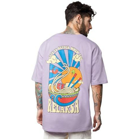 The Souled Store Tss Originals Relaksa Mens And Boys Half Sleeves Cotton Lavender Color Men Oversized T-Shirts