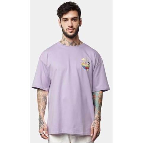 The Souled Store Tss Originals Relaksa Mens And Boys Half Sleeves Cotton Lavender Color Men Oversized T-Shirts
