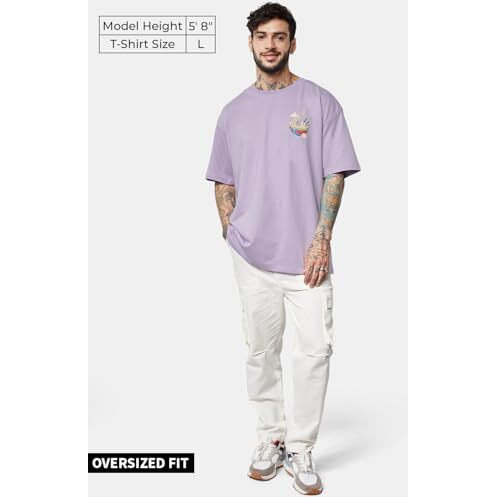 The Souled Store Tss Originals Relaksa Mens And Boys Half Sleeves Cotton Lavender Color Men Oversized T-Shirts
