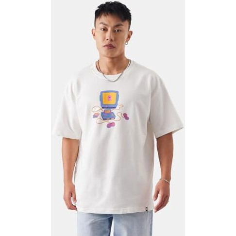 The Souled Store Tss Originals Retro Gamer Men And Boys Oversized Fit Graphic Half Sleeve Cotton White Color Oversized T-Shirts Oversized T-Shirts Fashionable Trendy Graphic Prints Pop Culture