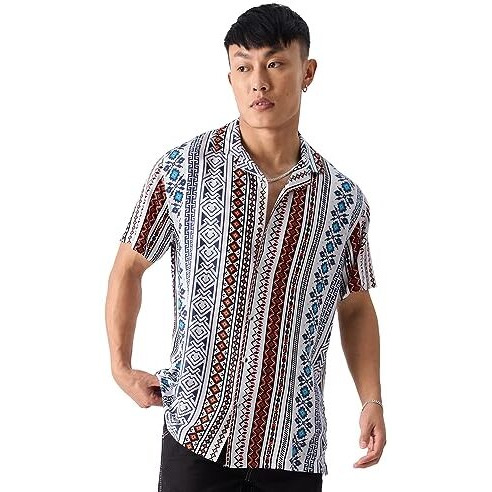 The Souled Store Original Indie Tribe Cotton Holiday Shirts For Men Holiday Shirts Fashionable Trendy Graphic Prints Pop Culture Merchandise Multicolour Shirts Casual Button-Down Half Sleeve Printed