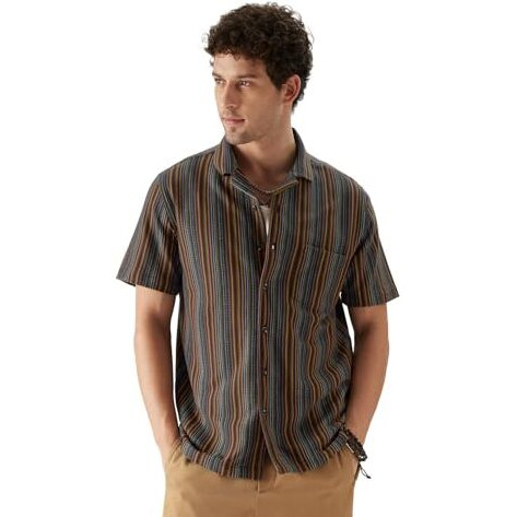 The Souled Store Men Stripes Neon Waves Knit Shirts Shirts Casual Button-Down Half Sleeve Printed Graphic Short Sleeve Casual Workwear Fashionable Stylish Comfortable Trendy Classic Summer Spring