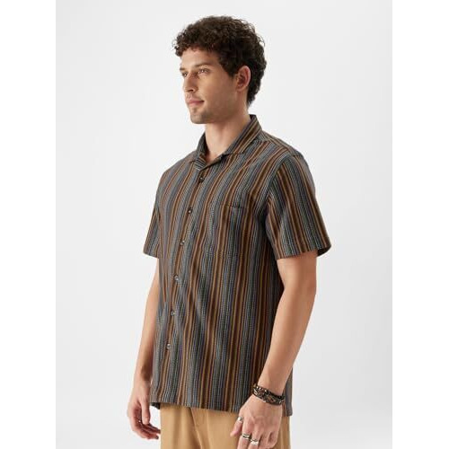 The Souled Store Men Stripes Neon Waves Knit Shirts Shirts Casual Button-Down Half Sleeve Printed Graphic Short Sleeve Casual Workwear Fashionable Stylish Comfortable Trendy Classic Summer Spring