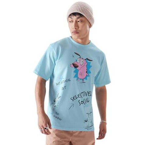 The Souled Store Official Courage Kinda Antisocial Mens And Boys Regular Fit Half Sleeve Blue Color Cotton T-Shirts (228058_L_Blue) T-Shirts Fashionable Trendy Graphic Prints Pop Culture Merchandise