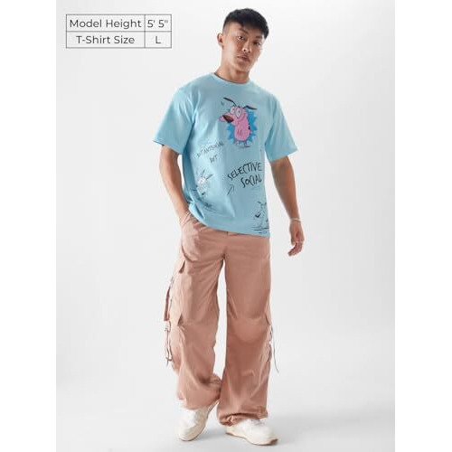 The Souled Store Official Courage Kinda Antisocial Mens And Boys Regular Fit Half Sleeve Blue Color Cotton T-Shirts (228058_L_Blue) T-Shirts Fashionable Trendy Graphic Prints Pop Culture Merchandise