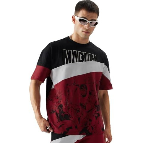 The Souled Store Official Avengers The Heroes Mens Oversized Fit Half Sleeve Graphic Printed Cotton Multi Color T-Shirts