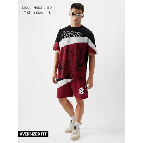 The Souled Store Official Avengers The Heroes Mens Oversized Fit Half Sleeve Graphic Printed Cotton Multi Color T-Shirts