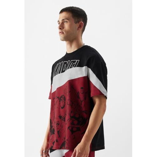 The Souled Store Official Avengers The Heroes Mens Oversized Fit Half Sleeve Graphic Printed Cotton Multi Color T-Shirts