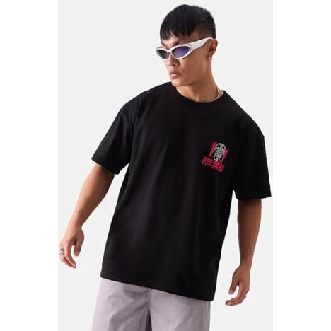 The Souled Store Official Star Wars Dark Lord Mens And Boys Oversized Fit Graphic Printed Half Sleeve Cotton Black Color Mens Oversized T-Shirts (229630_M_Black)