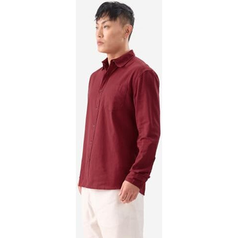 The Souled Store Maroon Mens And Boys Long Sleeves Collared Neck Button Front Oversized Fit Cotton Linen Shirt