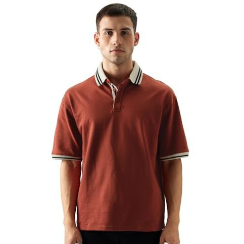 The Souled Store Antique Red Men And Boys Oversize Fit Half Sleeve Solid Cotton Red Color Polos