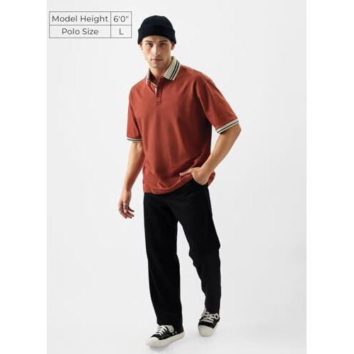 The Souled Store Antique Red Men And Boys Oversize Fit Half Sleeve Solid Cotton Red Color Polos