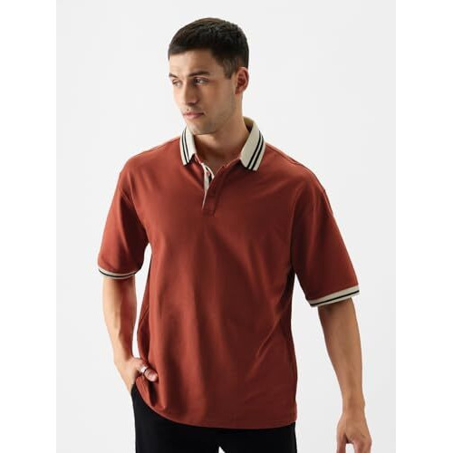 The Souled Store Antique Red Men And Boys Oversize Fit Half Sleeve Solid Cotton Red Color Polos