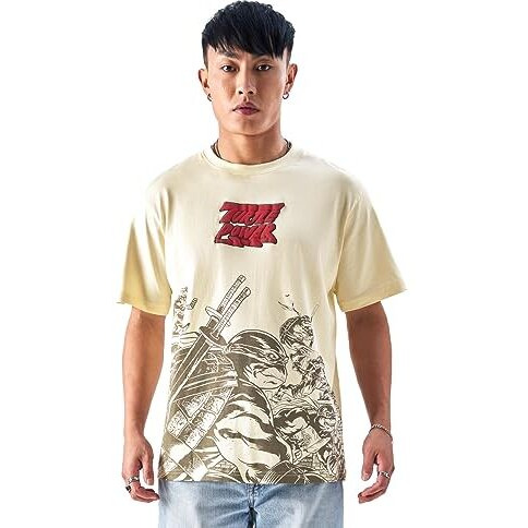 The Souled Store Official Tmnt Turtle Power Men And Boys Regularfit Half Sleeve Graphic Printed Cotton Yellow Color T- Shirt (240345_Yellow)