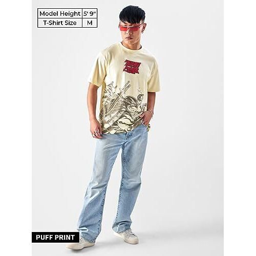 The Souled Store Official Tmnt Turtle Power Men And Boys Regularfit Half Sleeve Graphic Printed Cotton Yellow Color T- Shirt (240345_Yellow)