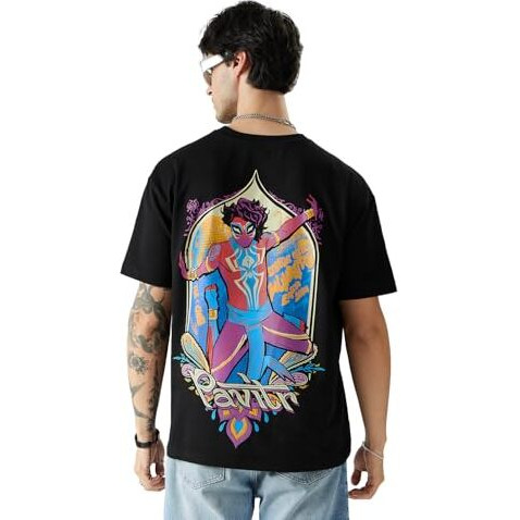 The Souled Store Official Spider-Man Pavitr Prabhakar Men Oversized T-Shirts Black