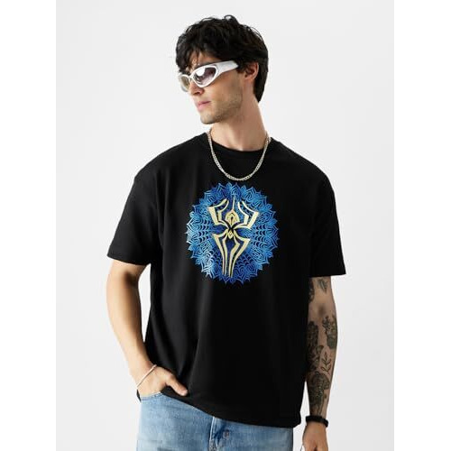 The Souled Store Official Spider-Man Pavitr Prabhakar Men Oversized T-Shirts Black
