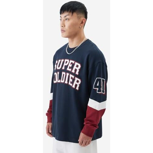 The Souled Store Captain America The Super Soldier Oversized Full Sleeve T-Shirts Blue Oversized T Shirts For Cotton Casual Half Sleeves Baggy Loose Fit Drop Shoulder Round Neck Back Printed Tshirt