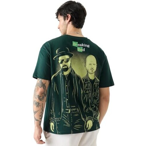 The Souled Store Official Breaking Bad Jesse And Walter Oversized T-Shirts Green