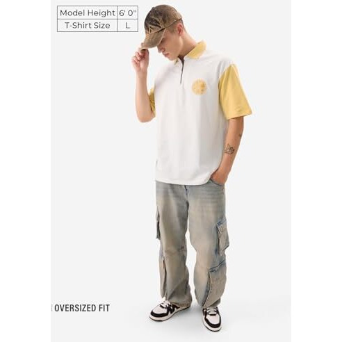 The Souled Store Official Tarot Doctor Strange Men And Boys Short Sleeve Collared Neck White And Yellow Graphic Printed Cotton Oversized Zipper Polos