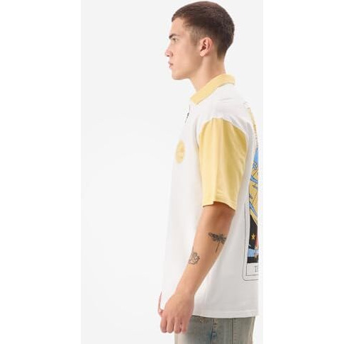 The Souled Store Official Tarot Doctor Strange Men And Boys Short Sleeve Collared Neck White And Yellow Graphic Printed Cotton Oversized Zipper Polos