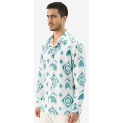 The Souled Store Official Captain America Indie Pattern Long Sleeve Collared Neck Button Down Regular Fit Cotton Shirts For Mens & Boys- Heroic Style For Every Day White
