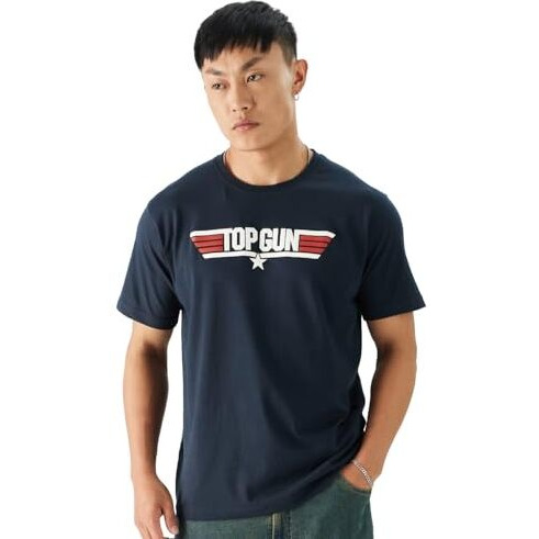The Souled Store Official Top Gun Logo Men And Boys Short Sleeve Round Neck Navy Graphic Printed Regular Fit Cotton T-Shirts