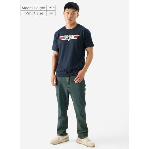 The Souled Store Official Top Gun Logo Men And Boys Short Sleeve Round Neck Navy Graphic Printed Regular Fit Cotton T-Shirts