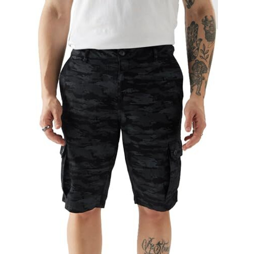 The Souled Store Black Camo Men Regular Fit Cotton Cargo Shorts Sweatshorts Men's Sweat Shorts Athletic Lounge Gym Running Workout French Terry Cotton Drawstring Elastic Waist Casual Comfortable