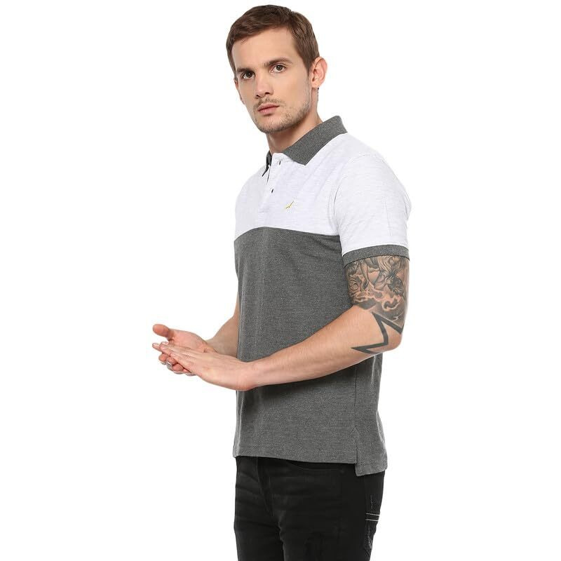 American Crew Men's Polo T-Shirt (Ac164-L_Ecru Melange & Charcoal Melange)