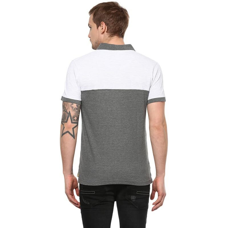 American Crew Men's Polo T-Shirt (Ac164-L_Ecru Melange & Charcoal Melange)