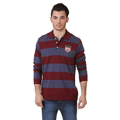 American Crew Striped Polo T-Shirt For Men (Ac089Bfs-Xl_Navy Blue & Maroon)