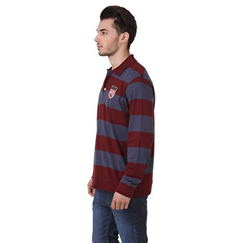 American Crew Striped Polo T-Shirt For Men (Ac089Bfs-Xl_Navy Blue & Maroon)