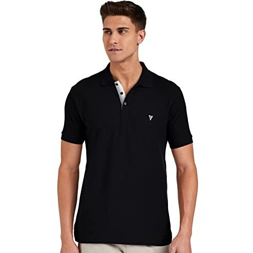 Van Heusen Athleisure Men Athleisure Colour Fresh Regular Fit Polo T-Shirt-100% Combed Cotton-Moisture Wicking, Ultra Soft_60032_Black_M