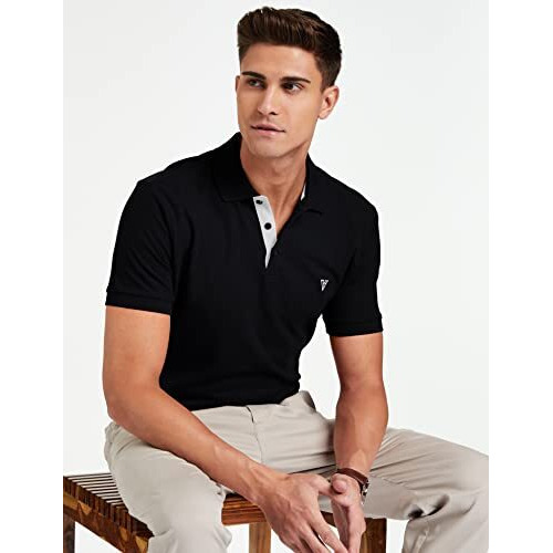 Van Heusen Athleisure Men Athleisure Colour Fresh Regular Fit Polo T-Shirt-100% Combed Cotton-Moisture Wicking, Ultra Soft_60032_Black_M