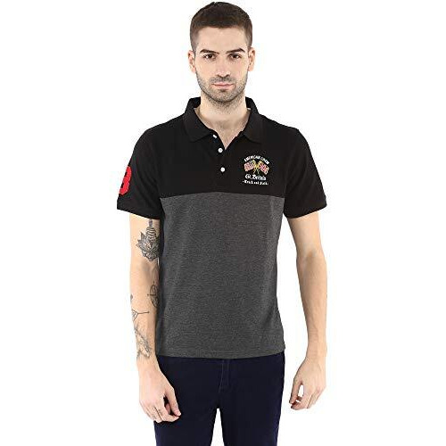 American Crew Polo T-Shirt For Men (Ac160-L_Charcoal & Black)