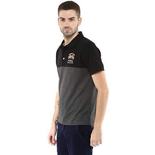 American Crew Polo T-Shirt For Men (Ac160-L_Charcoal & Black)