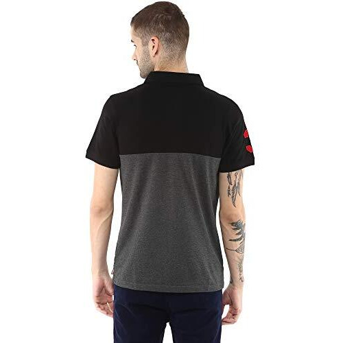 American Crew Polo T-Shirt For Men (Ac160-L_Charcoal & Black)