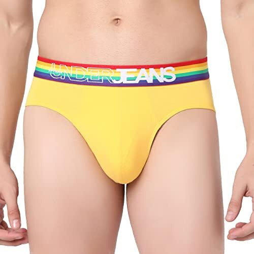 Underjeans Men Yellow-Multi Cotton Blend Brief