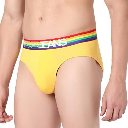 Underjeans Men Yellow-Multi Cotton Blend Brief