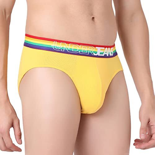 Underjeans Men Yellow-Multi Cotton Blend Brief