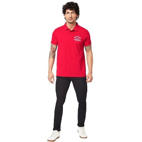 Spykar Men's Slim Fit T-Shirts (Ecmkt-01Bb-07_Red L)